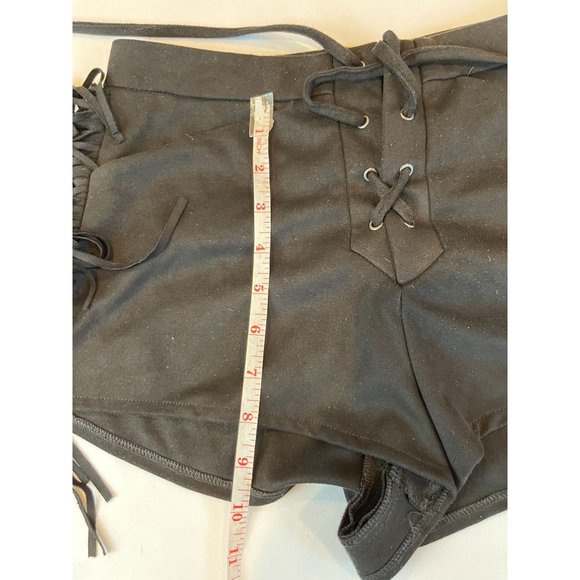 Zara Womens Fringe Shorts Mid Rise Front Lace Up Lightweight Black Size X Small - Picture 4 of 9